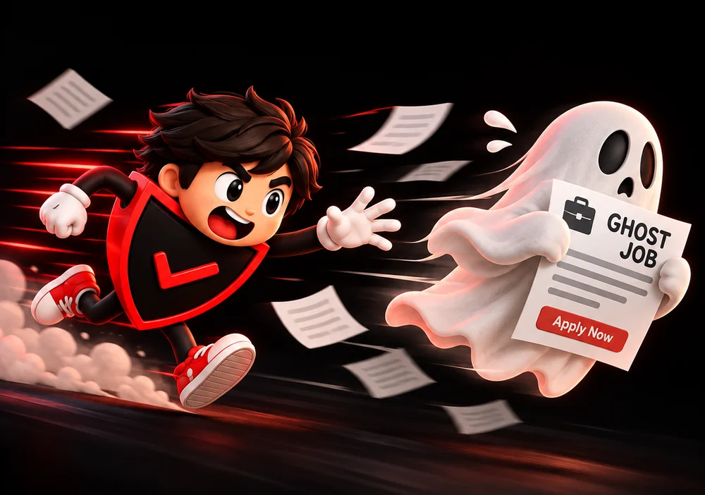 Rook, The Barrier's mascot, chasing a ghost job listing that runs away from him